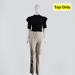 Trendy Zara Ruffle Sleeve Ribbed Top in Black